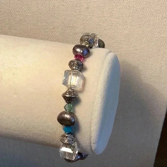 Sivler and Muti Colored Stretch Bracelet - Picture 4 of 5